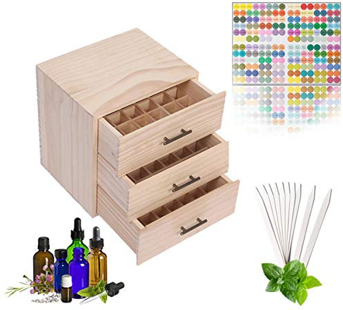 MKNZOME 90 Ranuras Caja de Aceite Esencial de Madera Exhibición Cosmética de Pino Natural Aceite Contenedor Estante de Presentación Ideal para Perfume y Aceite Perfumado y Esmalte de Uñas#1