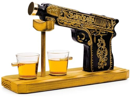 The Wine Savant Handbemalte Pistole Whiskey & Wein Dekanter – Pistole Whiskey Gun Dekanter & 2 Schnapsgläser – Militärgeschenke, Veteranengeschenke, Home Bar Geschenke, Trinken