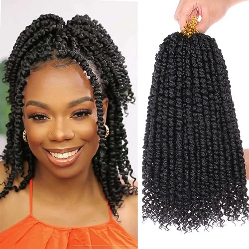 Xtrend 12 pouces Court Pré torsadé Passion Twist Cheveux 8Packs Noir Bohème Pré Boucle Synthétique Vague D'eau Cheveux Naturels Crochet Tresses Passion Twist Cheveux pour Femmes 12 Brins/Pack 1B#