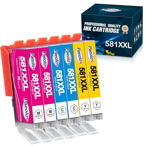 Paeolos CLI-581XXL Druckerpatrone Kompatible für Canon 581 580 Multipack für Canon TS6350 Pixma TR8550 TS705 TS6150 TR7550 TR8500 TS8251 TS8150 TS8250 TS9150 TS9155 TS9550 (6-Pack)
