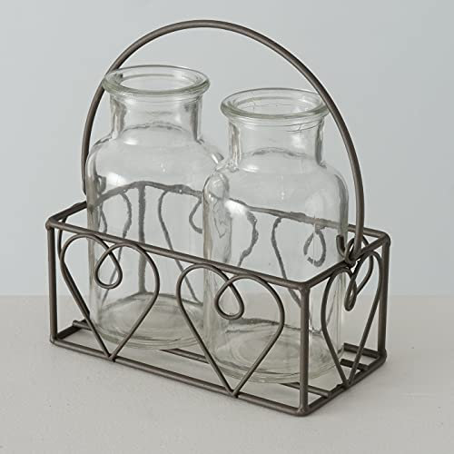 Vase Lotta, 3-teilig, aus Glas im Metallgestell mit Herzen