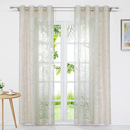 Joyswahl Voile Gardine in Ausbrenner Qualität mit edlem Ranken-Design transparenter Vorhang »Jessica« Unifarbiges Schals Wohnzimmer Fensterschal BxH 140x175cm Sand mit Ösen 1 Stück