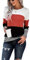 SMENG Blouses for Women Fall Crewneck Sweatshirt Stripe T-Shirt Oversized Ladies Jumper Soft Patches Long Sleeve Tops Red Size(UK14-16)