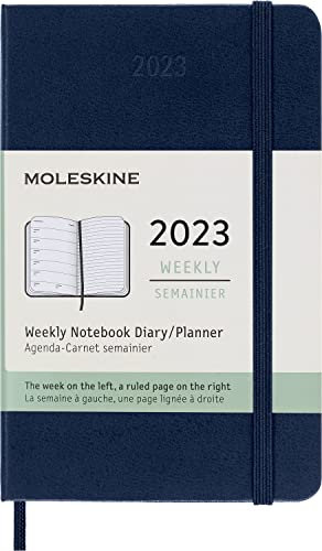 Moleskine Wochenplaner 2023, 12-Monats-Wochenkalender, Wochenplaner und Notizbuch, Hardcover, Taschenformat 9 x 14 cm, Farbe Saphirblau