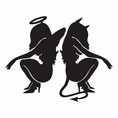 AMA SHOP Aufkleber für Paar Engel Teufel, sexy Farbe Schwarz aus PVC für Wandsticker Auto Motorrad Helm Wohnmobil Boot