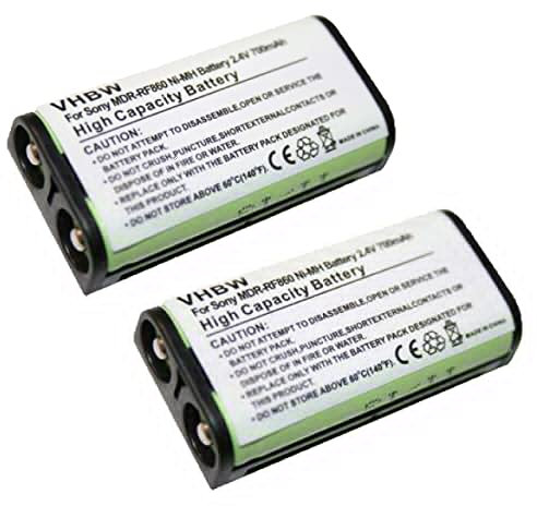 vhbw 2X Akku kompatibel mit Sony MDR-RF810, MDR-RF810RK, MDR-RF811 Wireless Headset Kopfhörer (700mAh, 2,4V, NiMH)