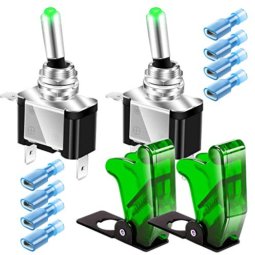 Guuzi 2pcs Interrupteurs à Bascule pour Eclairage LED, Interrupteur à Bascule avec Eclairage LED Vert, Interrupteur Marche/Arrêt Automatique de Voiture 3 Broches SPST (20A 12V-24V DC)