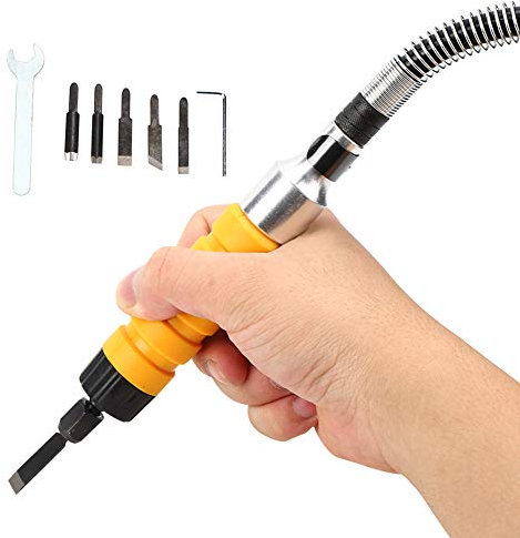 Electric Chisel Tool, 9pcs Flexible Shaft Electric Wood Chisel Carving Set Wood Engraving Tools Yellow Handle with Wrench and 5 Blades for Woodworking