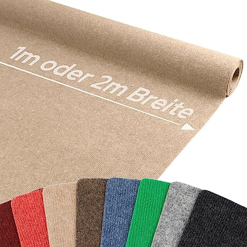 Nadelfilz Teppich-Boden RIPS MALTA B1 als Meterware - Beige, 1,00m x 12,50m, Schwer Entflammbarer, Gerippter Bodenbelag für Messe & Event