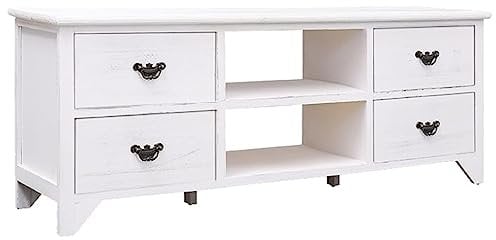 vidaXL Mueble para TV Soporte Mobiliario Aparador Armario Estante Salón Sala de Estar Dormitorio Antiguo Blanco 108x30x40 cm Madera de Paulownia