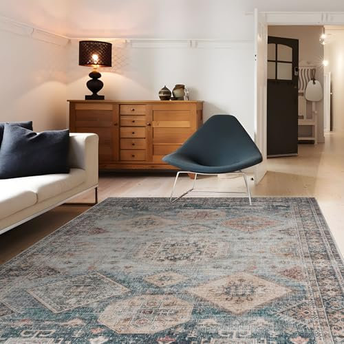 TALETA Teppich Wohnzimmer Waschbar Rutschfest, Kurzflor Schlafzimmer, Vintage Orientalisch, Carpet Living Room, Groß: 120 x 170 cm, Grün