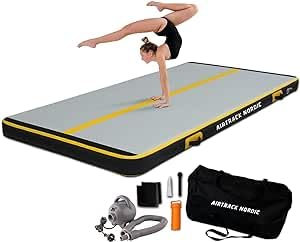 AirTrack Nordic Carbon 3m - 8m mit elektrischer Luftpumpe, aufblasbare Gymnastikmatte Zuhause, besten für Gymnastik & Cheerleading, 1.5m breit & 15cm dick air tracking matte, Air Track Yellow