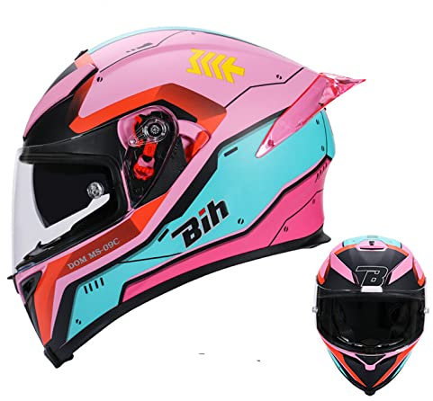 Caschi Da Moto Integrali Per Donna, Caschi Da Bici Da Cross Per Uomo, Caschi Da Motocross Per Bici Da Strada Con Doppia Visiera Unisex Per Adulti Omologati DOT ECE,Rosa,M