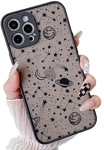 ZTOFERA Compatible with iPhone 14 Pro Case, Planet Sky Star Pattern Protective Phone Case Translucent Frosted Hard PC Back with Soft Bumper Shockproof Cover for iPhone 14 Pro, Black Sky