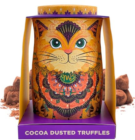 Monty Bojangles Savanna Gold Schokoladentrüffel (135g) mit Kakao bestäubt Pralinen Gerschenk in individueller Sammlerdose mit Katzen-Design, Geschmack Flutter Scotch