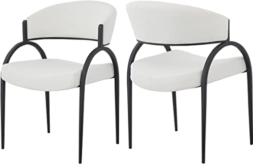 Meridian Furniture 931Cream-C Privet Collection Modern | Contemporary Dining Chair with Soft Cream Linen Textured Polyester Fabric, Matte Black Iron Frame, 20.5 W x 22.5 D x 31.5 H, Cream, Set of 2