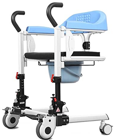 LEIRUO Patient Lift for Home Portable Medical Transfer Chair Bathroom Wheelchair w/180° Split Seat and Bedpan Lightweight Toilet Chair 290lbs for Adults Seniors, Blue