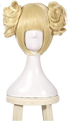 WELLHY Cosplay Perücke MHA Himiko Toga Cosplay Perücken BNHA Cosplay Kurze Blonde Perücke mit Knoten Halloween hitzebeständiges Kunsthaar for Coser