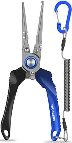 TRUSCEND Pince de pêche en Eau salée, Accessoires de pêche, Multifonctionnelle Ciseaux Coupe Ligne, équipement de pêche, poignée en Aluminium/Caoutchouc Pince, Cadeaux de pêche pour Les Hommes