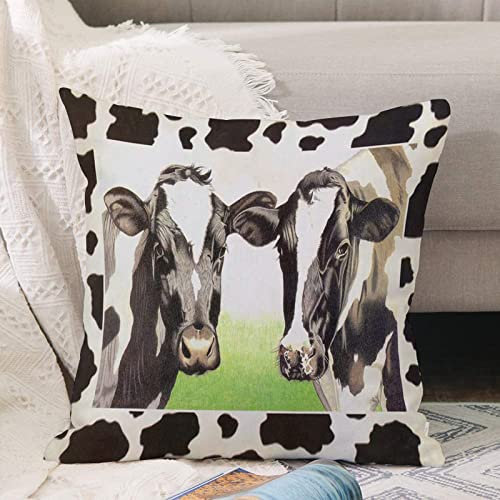 Funda de Almohada de Microfibra Premium Funda de Cojín,Ganado lechero Vaca lechera Verde Pastizal Blanco Negro,para Hogar Sofá Silla Cama Sala de Estar Dormitorio 45x45 cm
