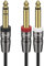 J&D 1/4 inch TRS Cable, Copper Shell 6.35mm 1/4 inch TRS Male to Dual 6.35mm 1/4 inch TS Male Stereo Y Splitter Insert Cable, Gold Plated Mono Breakout Cable Audio Cord, 0.9 m