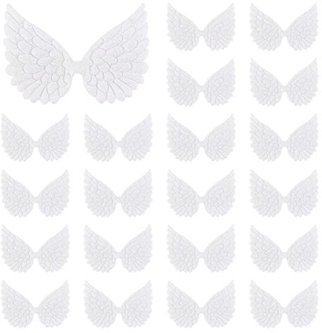AHANDMAKER 50 Stücke Glitzer Engel Flügel Applikationen Patches, Weiß Nähen auf Patches Flügelform geprägte Applikationen Mini Engel Flügel Zubehör zum Nähen Ballkleid Kleidung Jean Hosen Schuhe Dekor