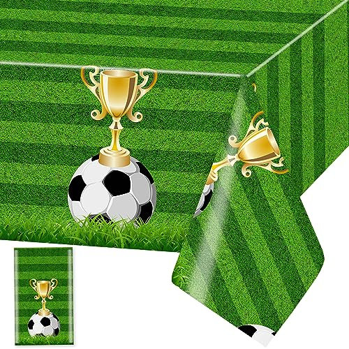 Fußball Tischdecke Soccer Trophäe Tischdecken Fußball Plastik Tischtuch Rechteckige Wasserdicht Fußball Motiv Kinder Geburtstag Sportfans Party Dekoration, 137 x 274cm, 1 Stück