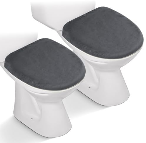 2 x WC-Deckelbezug, Stretch-Samt-WC-Sitzbezug für Badezimmer, ultraweicher Toilettenbezug, luxuriöser Samt, maschinenwaschbar, passend für die meisten runden, länglichen und länglichen Deckel,