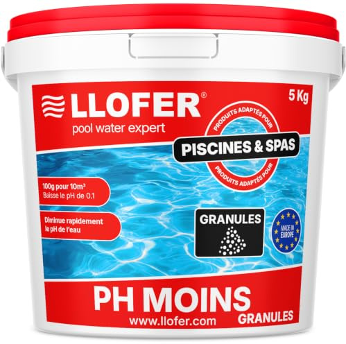 LLOFER - Poudre pH Moins (Baisse Le PH) - 5kg - Réducteur pH pour Piscine et Spa - Améliore la Qualité de l'eau - Correcteur de pH - Bénéfique pour la Santé
