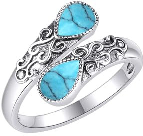 Türkis Ring Sterling Silber Regenbogen Einstellbar Bandringe Viktorianisch Schmuck Geschenke für Damen Mädchen