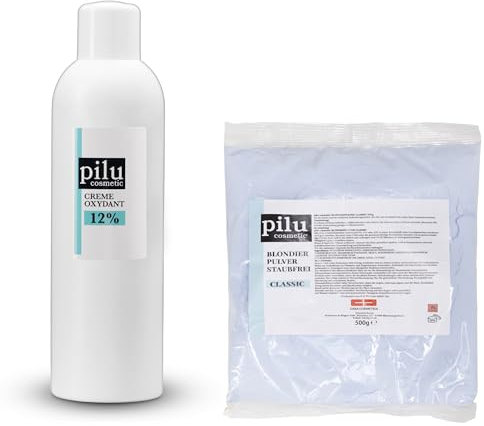 pilu cosmetic Blondierset: 500g Blondierung CLASSIC blau im Beutel I Blondierpulver staubfrei und 1000ml Oxydant I Cremeoxyd I Oxycreme (12%)