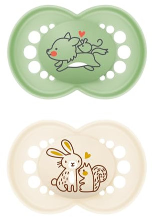 MAM Original Schnuller, ab 16 Monaten, 2 Stück, Lieferung in Sterilisationsbox, nachhaltige Materialien, Babyzubehör, creme (verschiedene Motive)