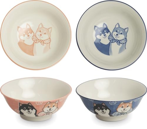 Japanisches Udon Bowl Set - Set 2 Stück - Shiba Hunde - Schalen Set - Groß - Nudeln - Miso - Suppe - Frühstücksschüssel - Obstschale - Poke Bowl - Müslischalen - Reisschüssel - Salatschüssel - Nudeln