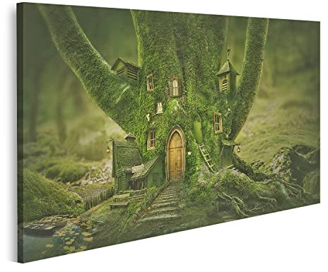 islandburner Prime Bild auf Leinwand Magischer Baum Fantasy Baumhaus für Kinderzimmer Träume Süß Lifestyle Bilder Wandbilder Poster