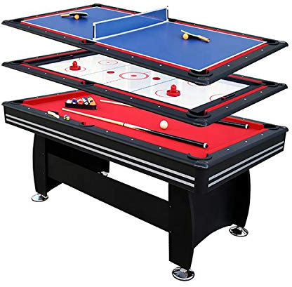NoaLED Beliebte Spieltische, 3-in-1-Mehrzweck-Spieltisch, kompakte Kombinationsspieltische, Mini-Spieltische, Kickertisch, Air-Hockey-Tisch, Billardtisch, Mini-Tisch für Kinder und Erwachsene