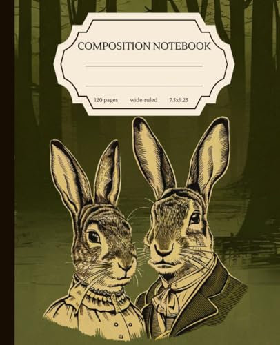 Composition Notebook Wide Ruled: Vintage Forest and Hare Illustration | Aesthetic Elegant Journal for College, School and Office | 120 Pages Wide Lined
