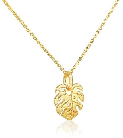 Mary & Jules Halskette Damen Gold Monstera aus recyceltem 925 Sterling Silber, vergoldet - Kette Damen Gold mit Blatt Anhänger, für Frauen & Mädchen, eleganter, alltagstauglicher Schmuck