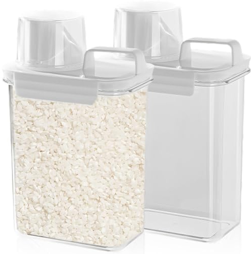2 Stück Müsli Aufbewahrung Behälter, 1800ML Waschmittel Aufbewahrungsbox mit Messbecher, Vorratsdosen, Futtertonne Hund, Waschpulver Dosierer Cereal Müslidose Dispenser Luftdichter Waschmittelspender