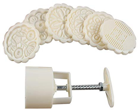 Home Cookie Stamp Moon Cake Mold Chinese Mid Autumn Festival Cake Press Polvoron Cutter with 75g 6 Stamps Decoration Silicone Moulds for Resin Casting
