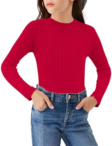 Arshiner Girls Jumpers Thermal Kids Half Turtleneck Pullover Casual Fashion Sweater Elegant Fall Winter Long Sleeve Top for Girls 9-10 Years Dark red