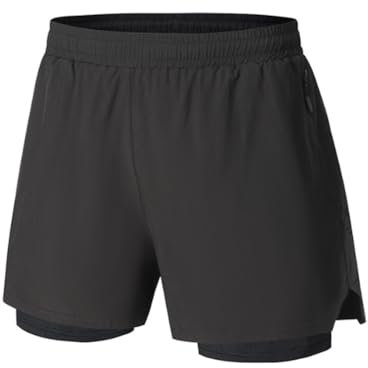 JPXJGT Men's 2 In 1 Running Training Sport Shorts Quick Dry Zip Side Pocket Gym Fitness Basketball (Black,4XL)
