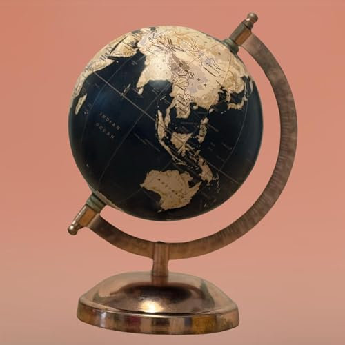 EXERZ 13cm Globus mit Bronzesockel, Englische Karte, handgefertigter dekorativer Globus SI-3937 (Schwarz, 13 cm)