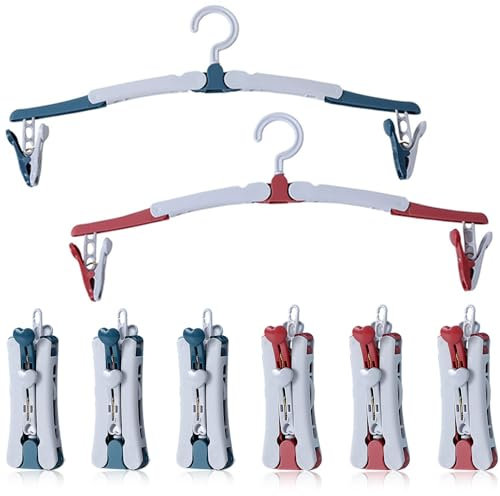 Reise Kleiderbügel, 360 Grad Drehbares Reisekleiderbügel, 6 Stück Tragbare Kleiderbügel, Platzsparende Reisebügel für Zuhause Hotel Reisen Camping (Rot Blau)