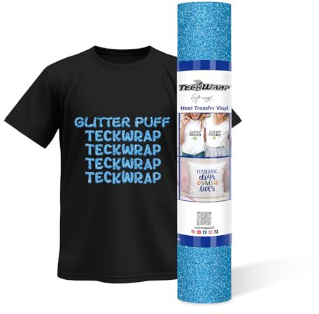TECKWRAP Glitter Puff HTV 3D Puff Glitter Heat Transfer Vinyl Roll 10 x 5ft for DIY Clothing,T-Shirts,Fabric Blue Puffy Iron on Vinyl Compatible with Heat Press Craft Cutters, Blue