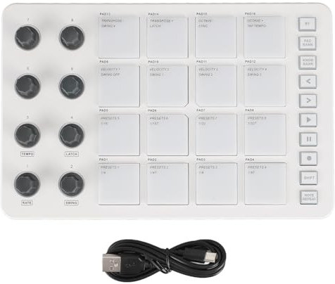 GOWENIC MIDI-PAD-Controller, SMC PAD BT MIDI-Controller, Tragbarer USB-MIDI-Drum-Pad-Controller mit 16 RGB-hintergrundbeleuchteten Pads, 8 Zuweisbaren Knöpfen, Notenwiederholung,