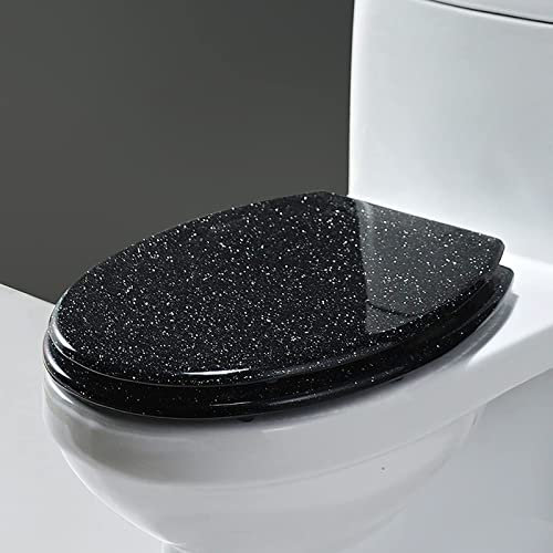 WC-Sitz mit Glitzer-Finish, schwarz, mit Absenkautomatik, Schnellverschluss und verstellbaren Scharnieren, reinigen