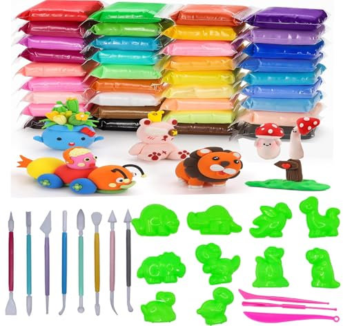 Caiyloxn Modelliermasse lufttrocknend 36 Farben Lufttrockener Ton Kit Lufttrocknender Knete Polymer Ton Modellierung Lehm Geschenk für Jungen und Mädchen im Alter von 3-12 Jahren