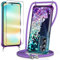 WQRTYJK Handykette für Samsung Galaxy A56 5G Hülle mit Band mit Schutzfolie,Bling Silikon Durchsichtig Transparent Flüssig Glitzer mit Kette Kordel Treibsand Necklace Schutzhülle Case, Lila