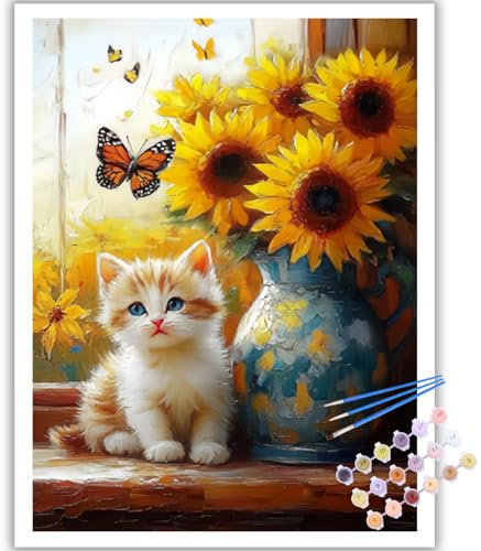 Chat Peinture Numero Adulte, Kits de Peinture au Numéro, Chat Coloriage Par Numéro Pour La Décoration De La Maison (40x50Cm)