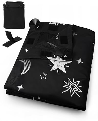 Portable Blackout Blind With Suction Cups, Temporary Blackout Blinds Stick On, 0.55KG Lightweight Black Out Blind, Travel Blackout Blind, Adjustable No Drill Baby Blackout Window Cover, 130 X 198cm